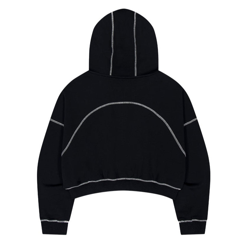 Contrast Stitch 短版休閒連帽外套 黑色