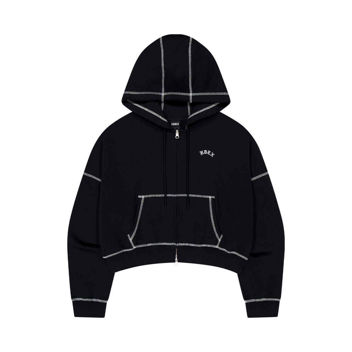Contrast Stitch 短版休閒連帽外套 黑色