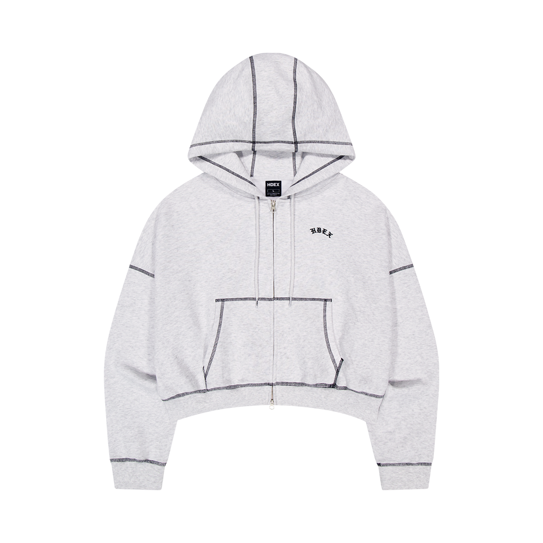 Contrast Stitch 短版休閒連帽外套 麻灰白