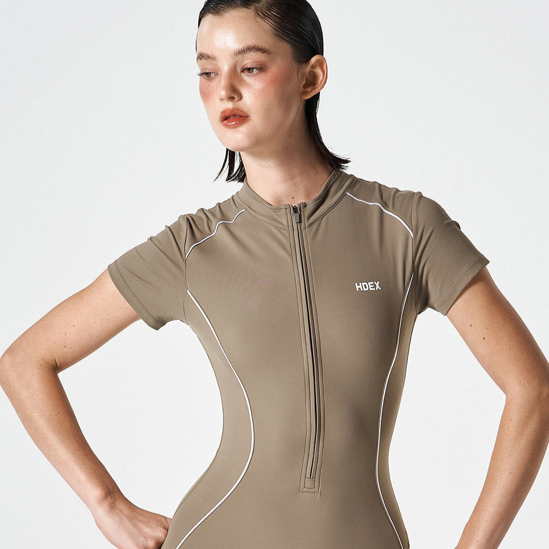 【早鳥優惠】Womens Support Piping 短袖連身運動服 奶茶色