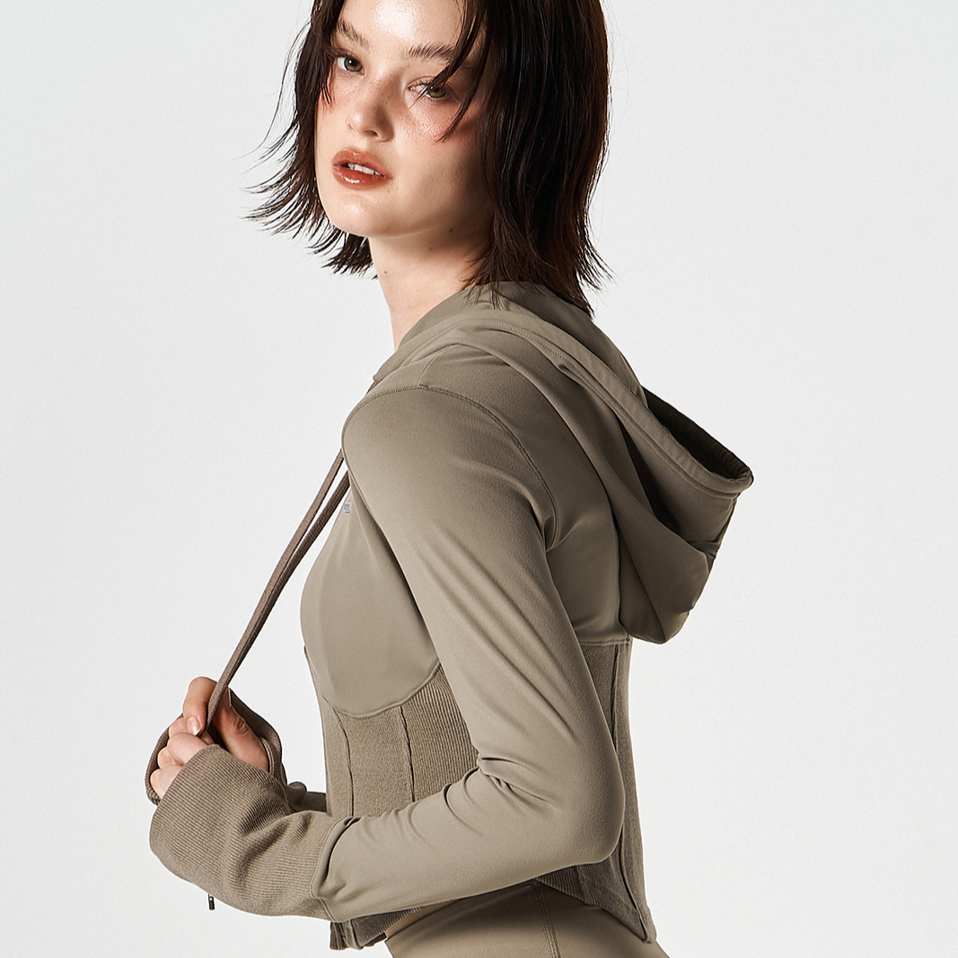 Womens Supple Corest 弧擺修身連帽外套 奶茶色