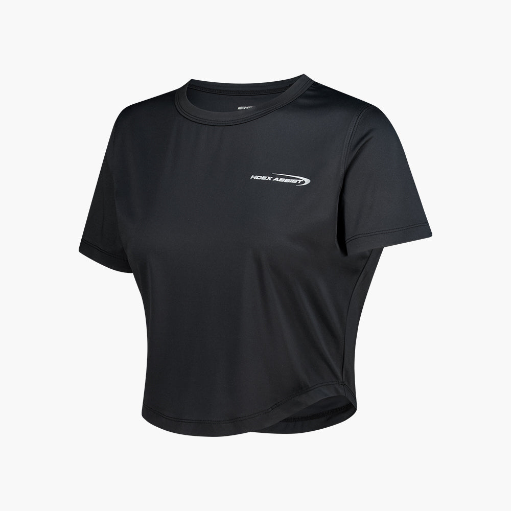 【新品預購】ASSIST CURVED HEM 弧擺修身短版運動上衣 黑色