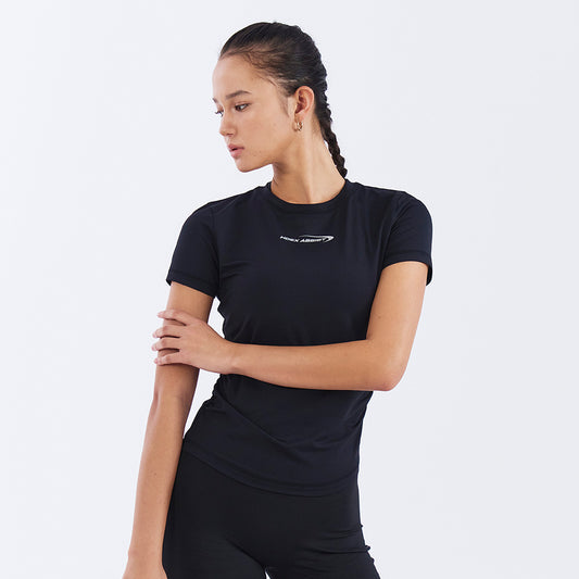 ASSIST SHIRRING 修身運動短袖上衣 黑色