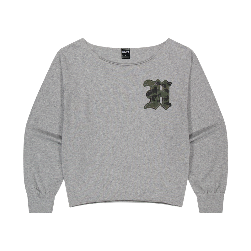 【新品早鳥優惠】Camo Off-Shoulder 斜領上衣 混灰色