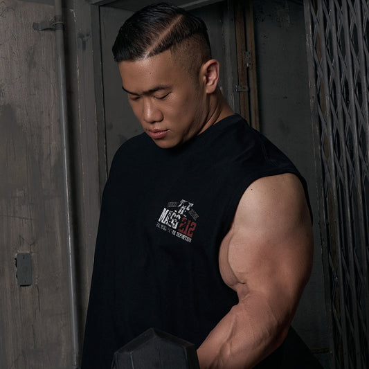 THE MASS 212 Giant Fit 印花純棉無袖上衣 黑色