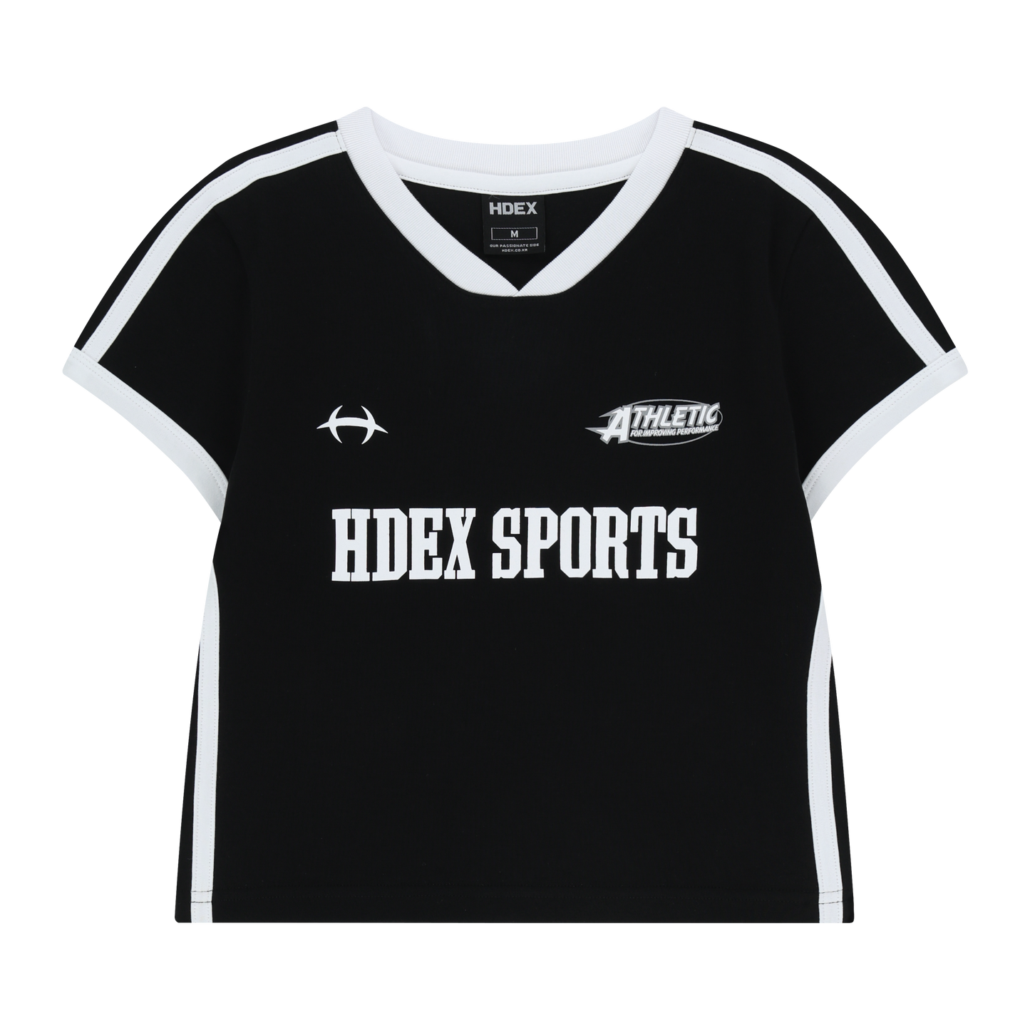 Sporty Ringer V領撞色短版運動上衣 黑色