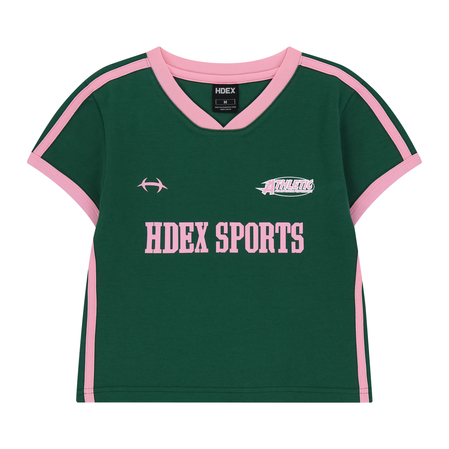 Sporty Ringer V領撞色短版運動上衣 深綠色