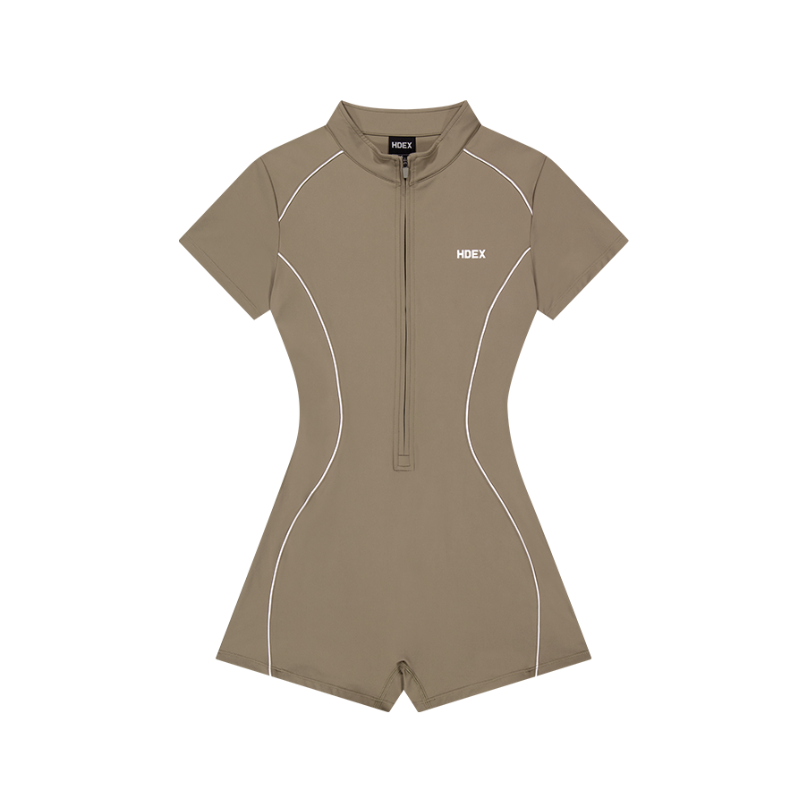 【早鳥優惠】Womens Support Piping 短袖連身運動服 奶茶色