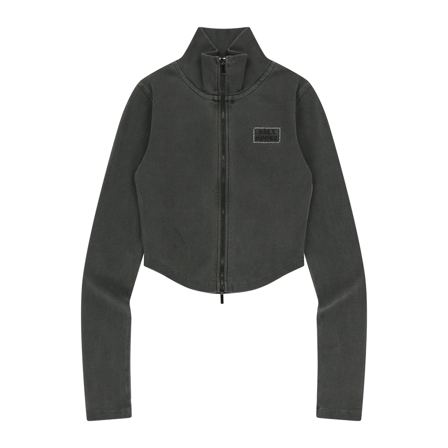 Pigment 經典剪裁短版高領拉鍊外套 碳黑色