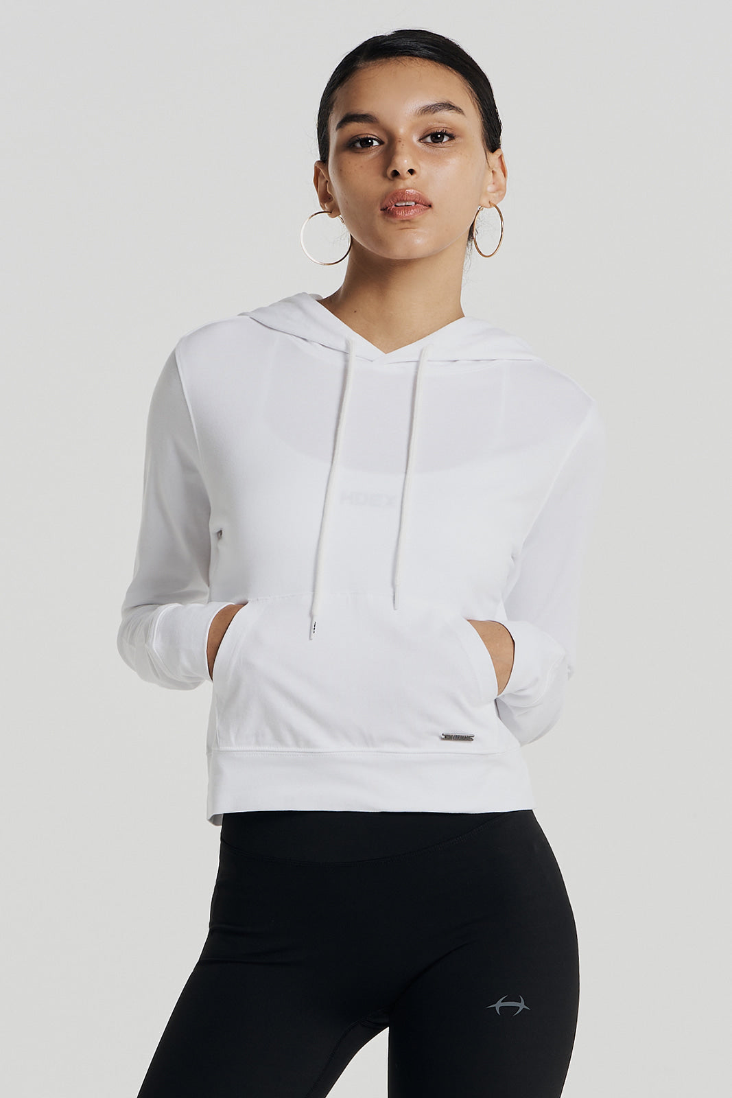 Athletics 短版軟質長袖連帽上衣 白色