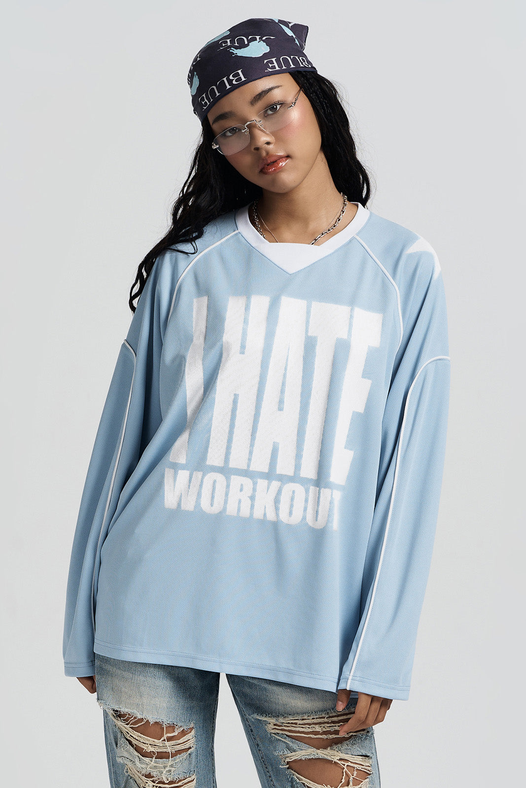 Work Out 透氣網眼長袖運動上衣 天空藍