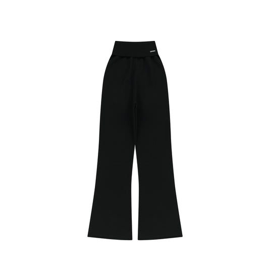 Knit Crop 高腰微喇叭休閒運動褲 黑色