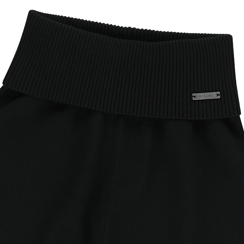 Knit Crop 高腰微喇叭休閒運動褲 黑色