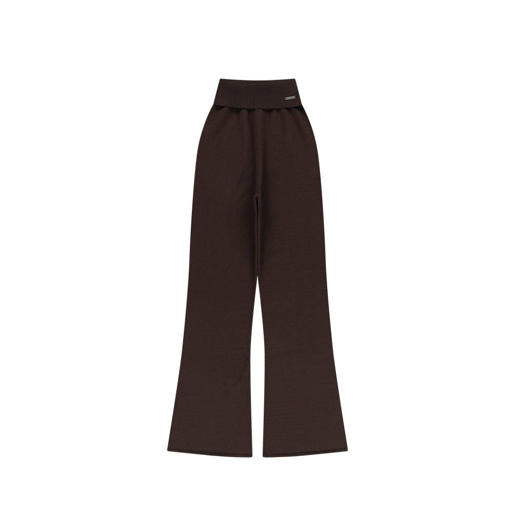 Knit Crop 高腰微喇叭休閒運動褲 棕色