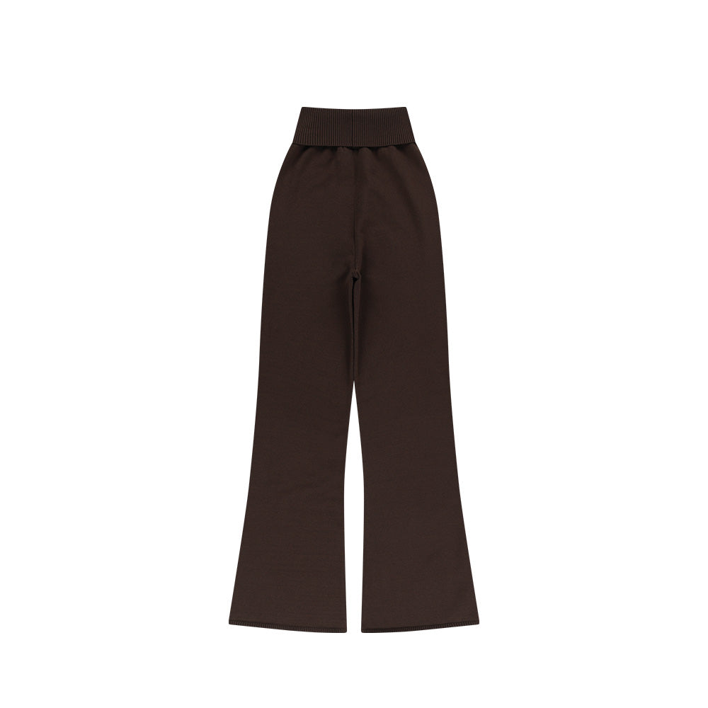 Knit Crop 高腰微喇叭休閒運動褲 棕色