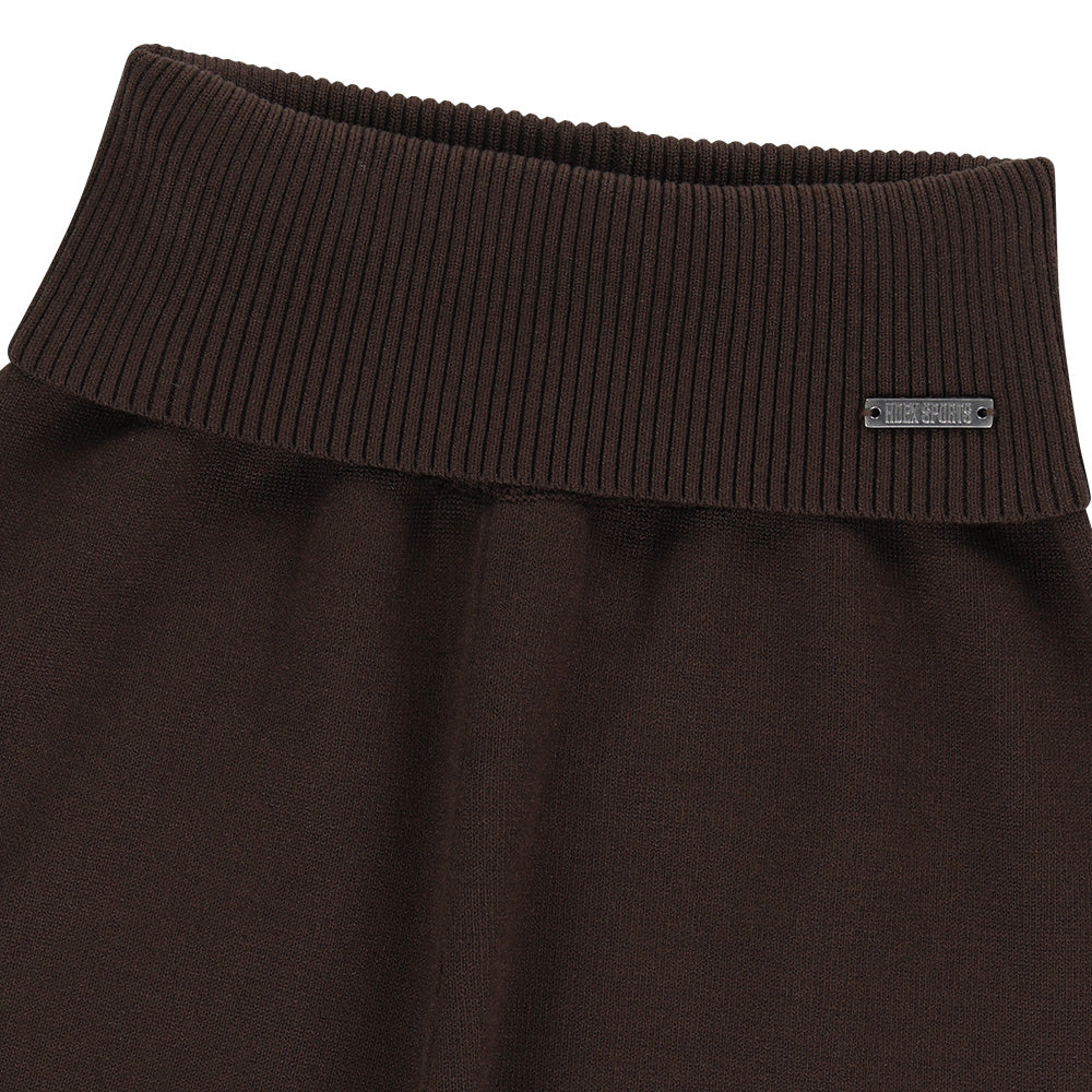 Knit Crop 高腰微喇叭休閒運動褲 棕色