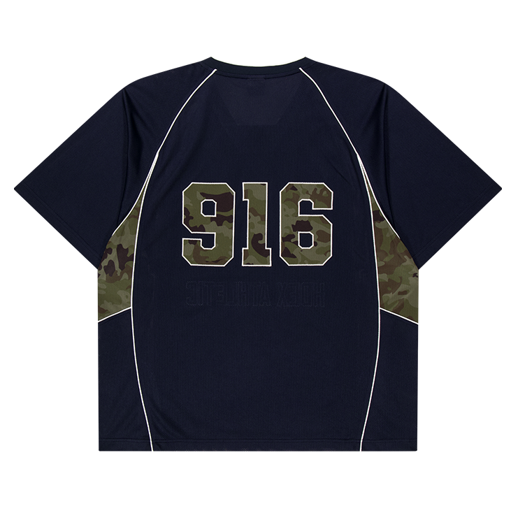 【新品早鳥優惠】Camo 916 迷彩拼接網眼短袖上衣 海軍藍