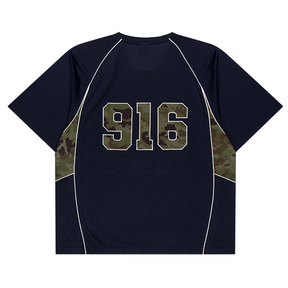 【新品早鳥優惠】Camo 916 迷彩拼接網眼短袖上衣 海軍藍