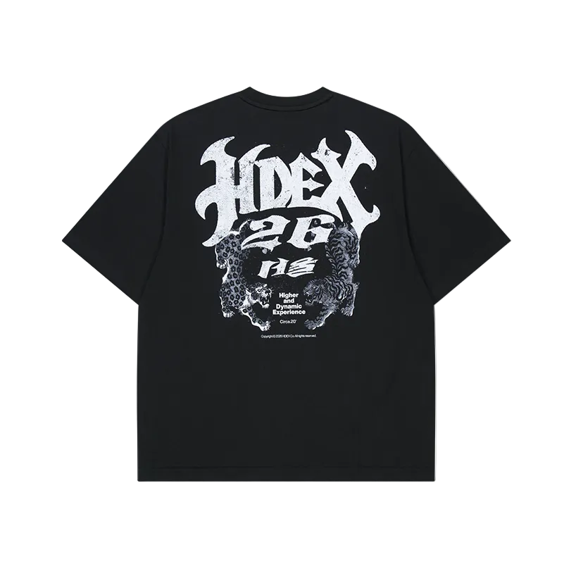 CITY 26 背部老虎印花休閒短袖上衣 黑色