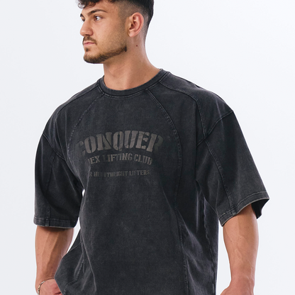 【新品預購】FADED WASHING CONQUER  棉質短袖運動上衣 水洗深灰