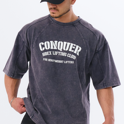 【新品預購】FADED WASHING CONQUER  棉質短袖運動上衣 水洗深藍