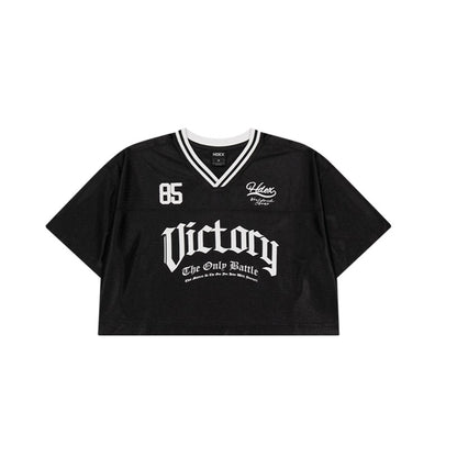 Victory Rugby V領美式短版運動短袖上衣 黑色