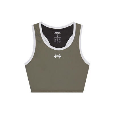 【新品預購】Daily Symbol Contrast 削肩滾邊撞色運動背心 奶茶色