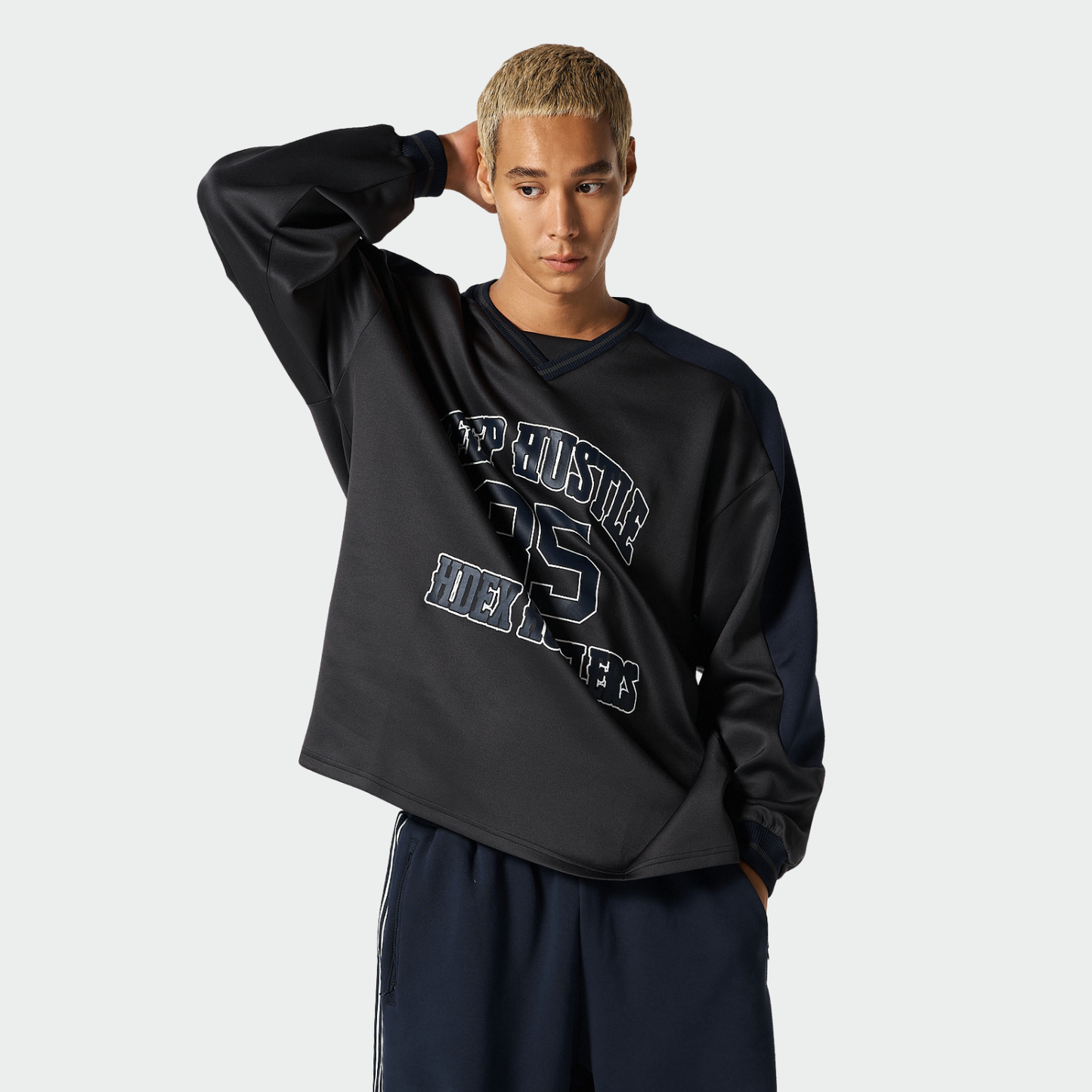 【早鳥優惠】Color Block Jersey 滾邊運動長袖上衣 炭灰色(男女同款)