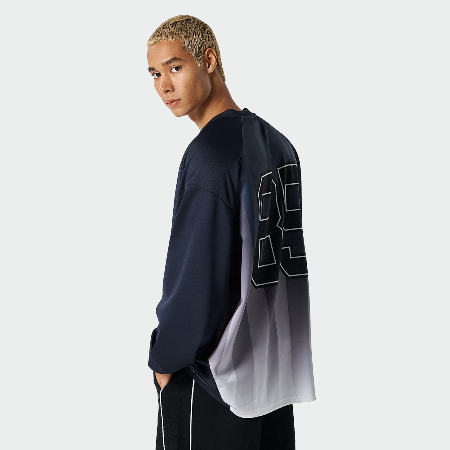 Stripe Jesrsey 漸層條紋運動長袖上衣 深藍色(男女同款)