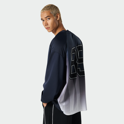 Stripe Jesrsey 漸層條紋運動長袖上衣 深藍色(男女同款)