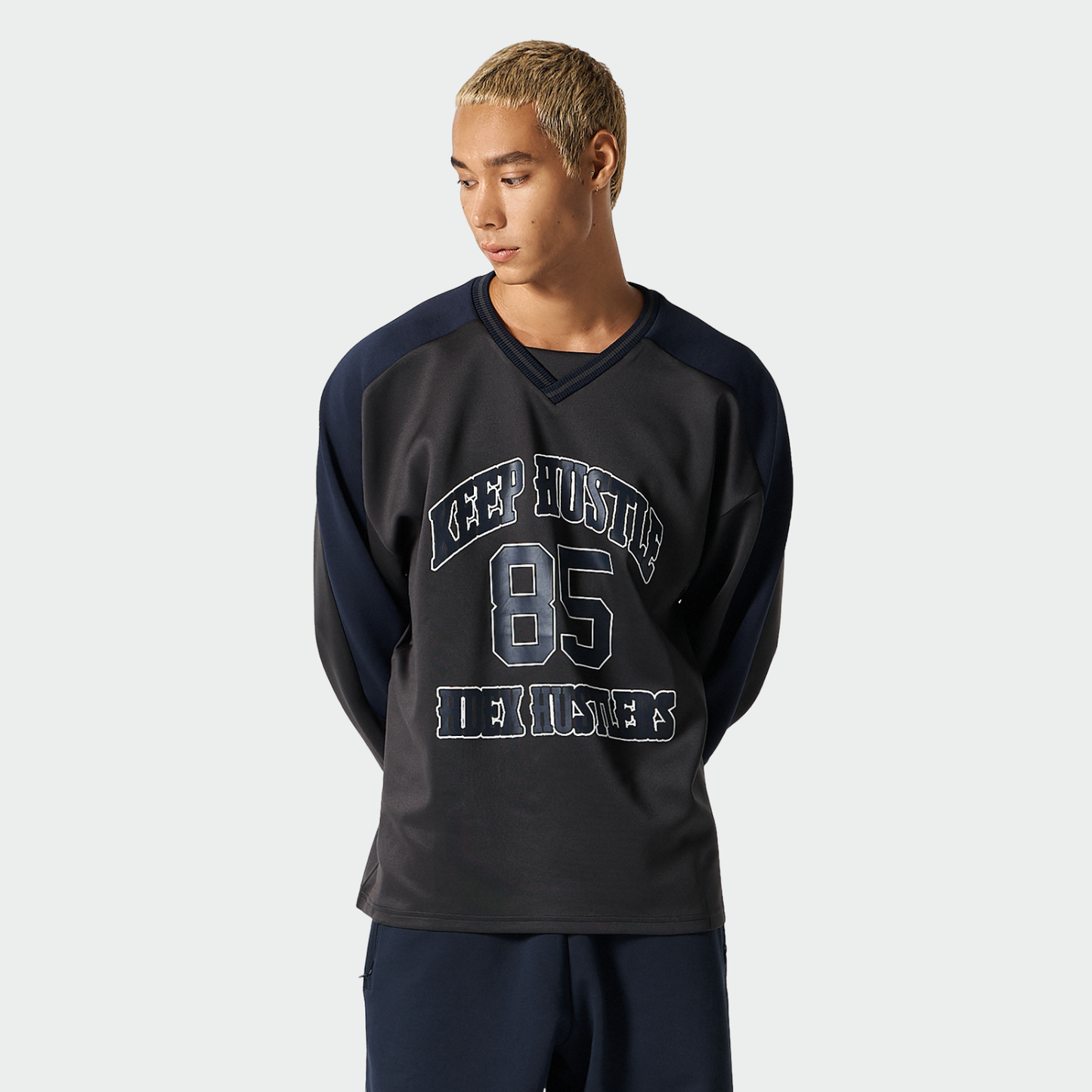 【早鳥優惠】Color Block Jersey 滾邊運動長袖上衣 炭灰色(男女同款)