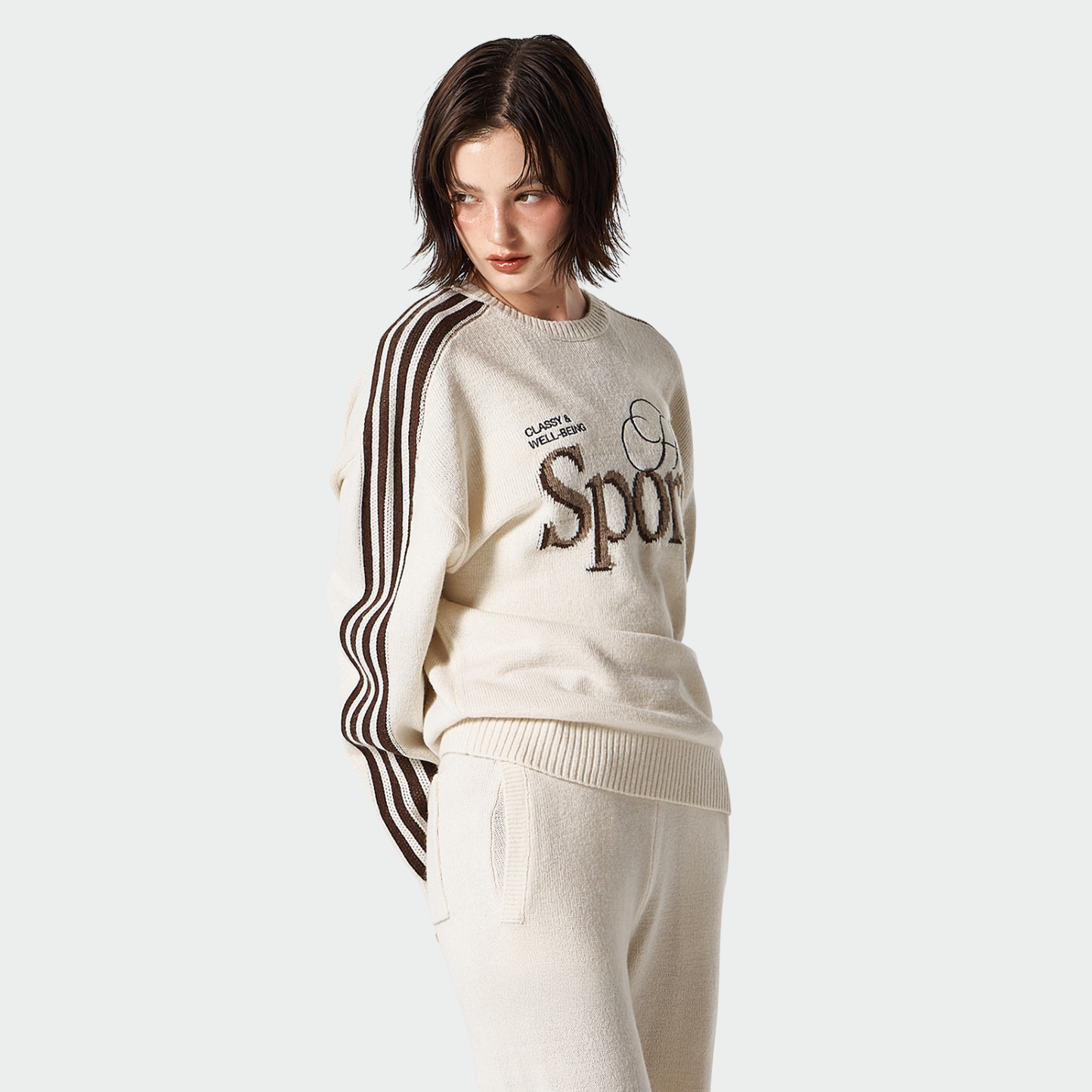 【早鳥優惠】Womens 滾邊休閒寬鬆混羊毛針織上衣 象牙白