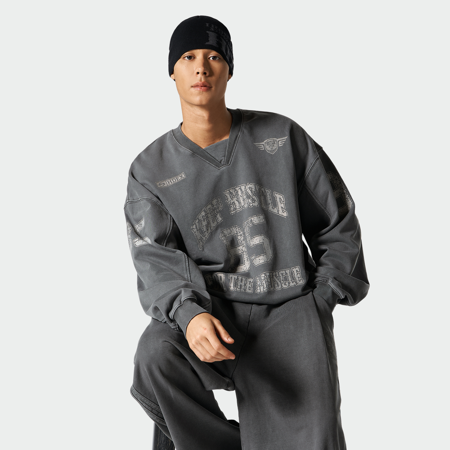 【早鳥優惠】Pigment Rugby 水洗復古風長袖上衣 鐵灰色