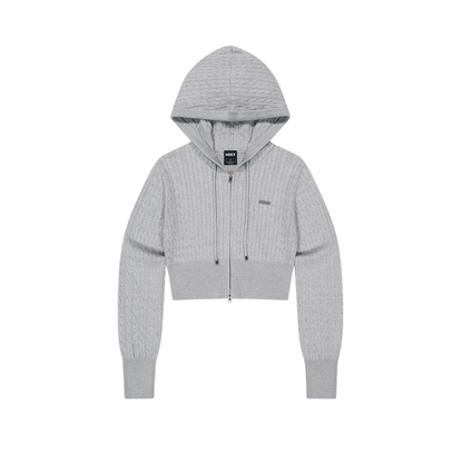 【早鳥優惠】Womens Cable 麻花針織短版連帽外套 麻花灰