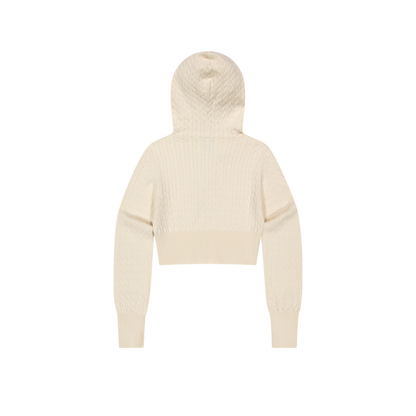 【早鳥優惠】Womens Cable 麻花針織短版連帽外套 象牙白