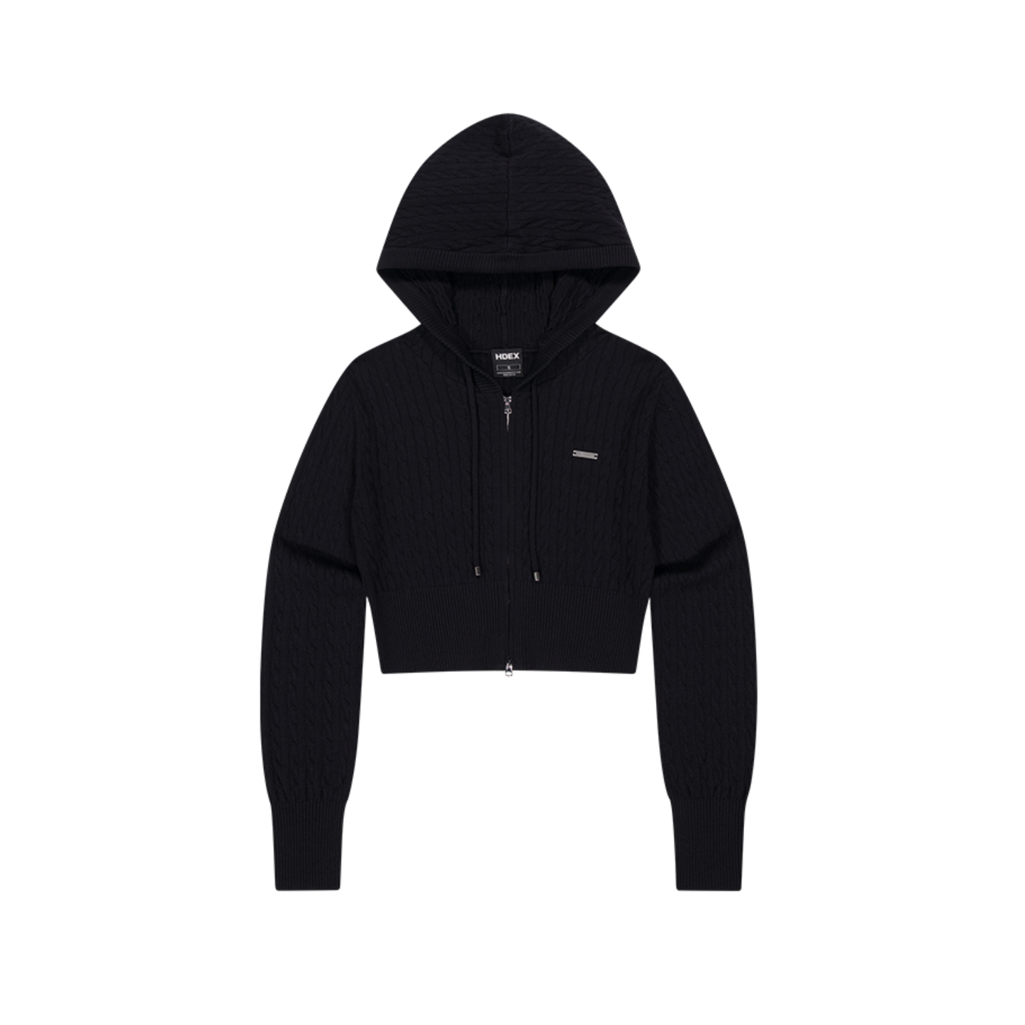 【早鳥優惠】Womens Cable 麻花針織短版連帽外套 黑色