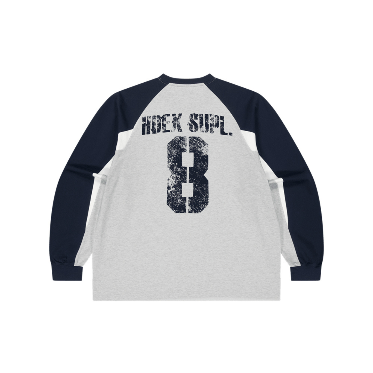 【新品早鳥優惠】Number 8 Raglan 滾邊撞色休閒純棉長袖上衣 麻灰白(男女同款)