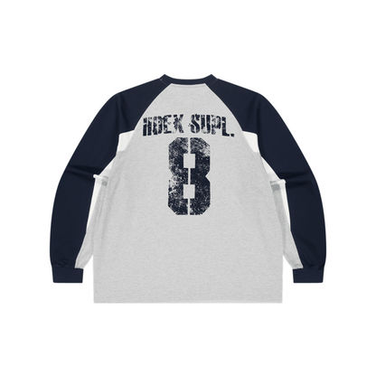 【新品早鳥優惠】Number 8 Raglan 滾邊撞色休閒純棉長袖上衣 麻灰白(男女同款)