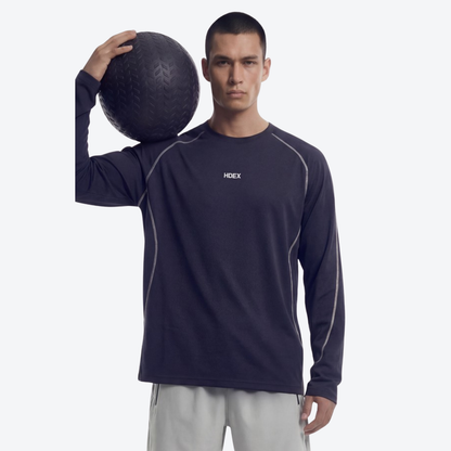 Active Mesh Stitch 滾邊透氣運動長袖上衣 海軍藍