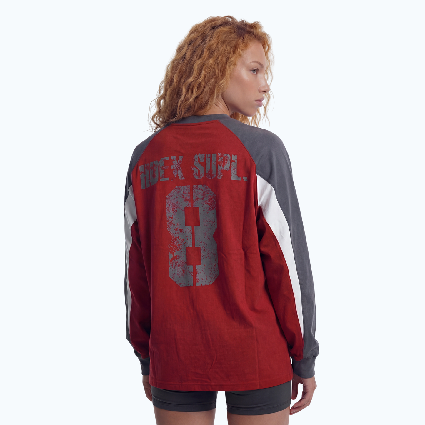 【新品早鳥優惠】Number 8 Raglan 滾邊撞色休閒純棉長袖上衣 暗紅色(男女同款)