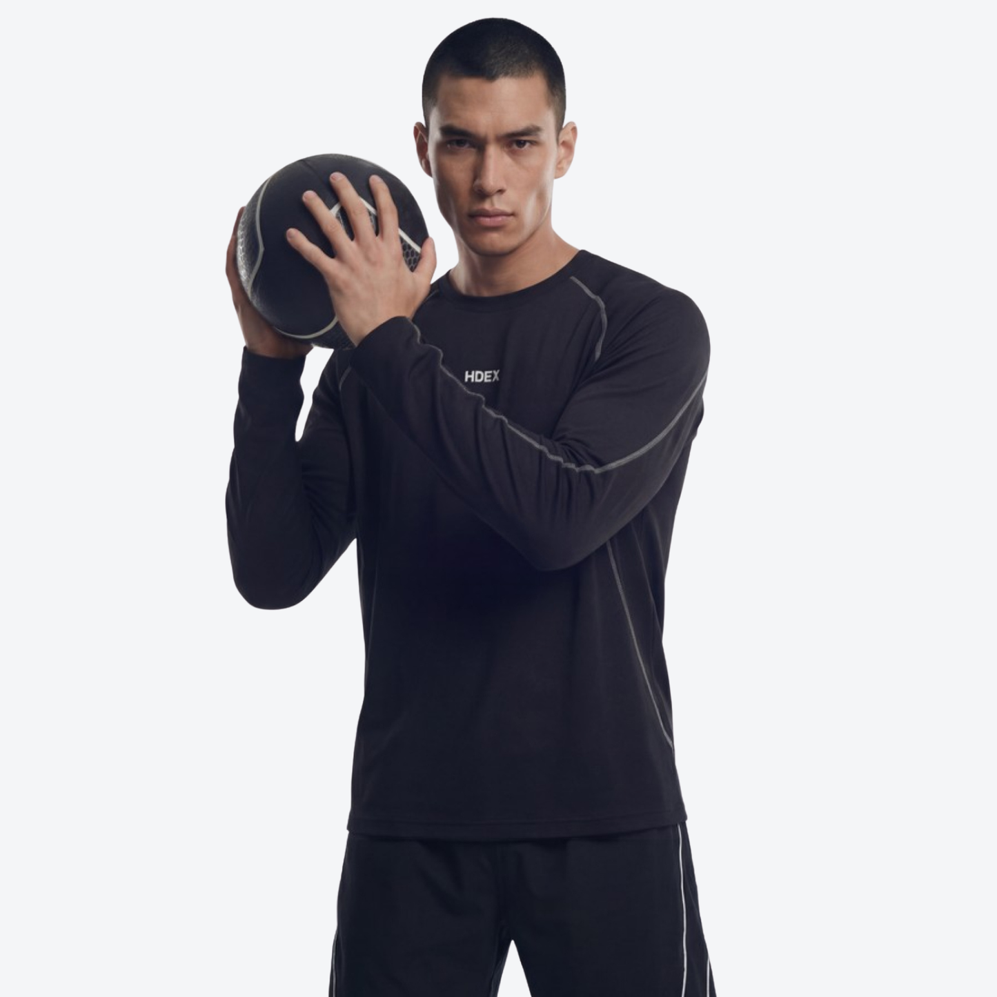 Active Mesh Stitch 滾邊透氣運動長袖上衣 黑色