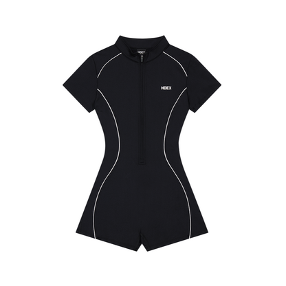 【早鳥優惠】Womens Support Piping 短袖連身運動服 黑色
