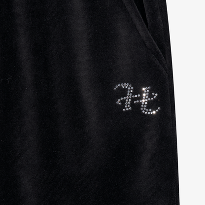 【早鳥優惠】Velour 美式街頭風貼鑽修身喇叭褲 黑色