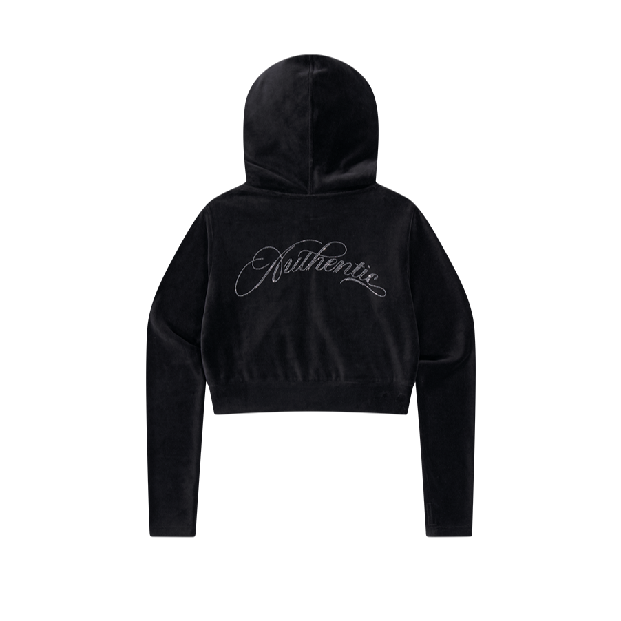 【早鳥優惠】Velour 美式街頭風貼鑽短版連帽外套 黑色