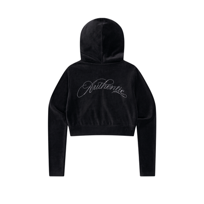 【早鳥優惠】Velour 美式街頭風貼鑽短版連帽外套 黑色