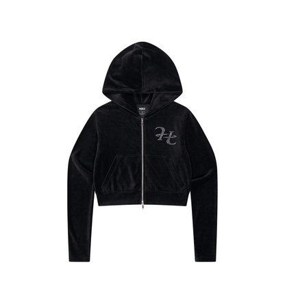 【早鳥優惠】Velour 美式街頭風貼鑽短版連帽外套 黑色