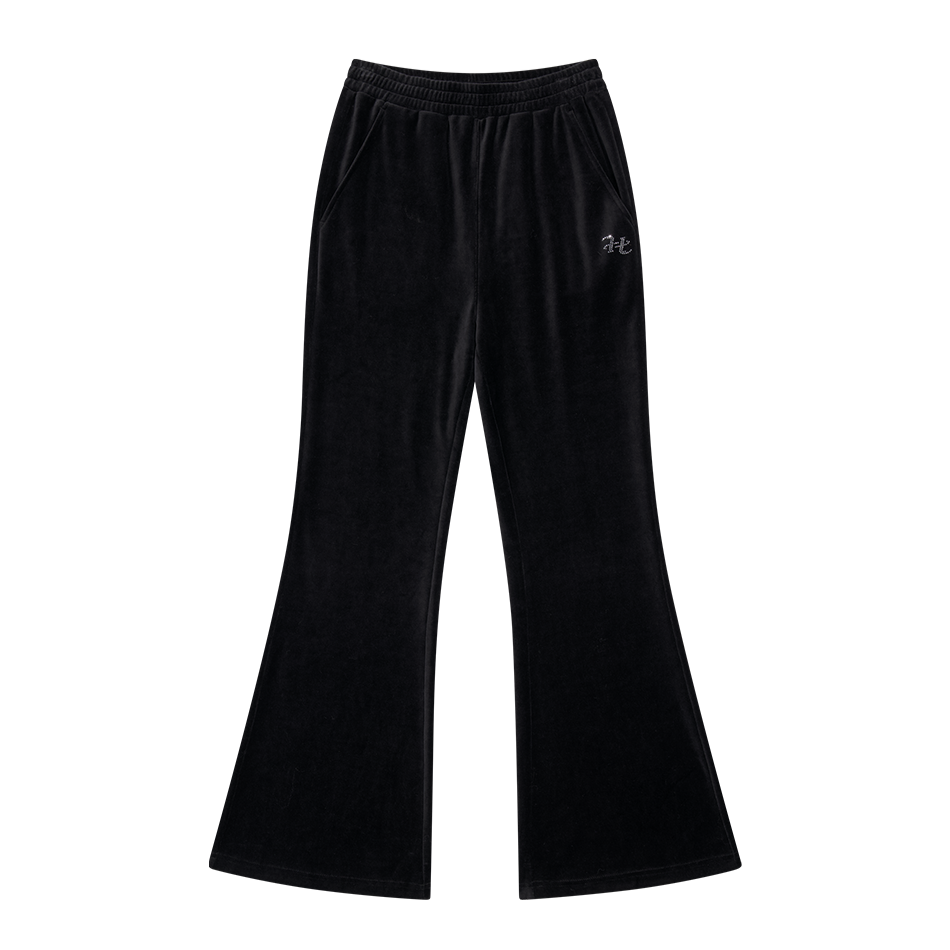 【早鳥優惠】Velour 美式街頭風貼鑽修身喇叭褲 黑色