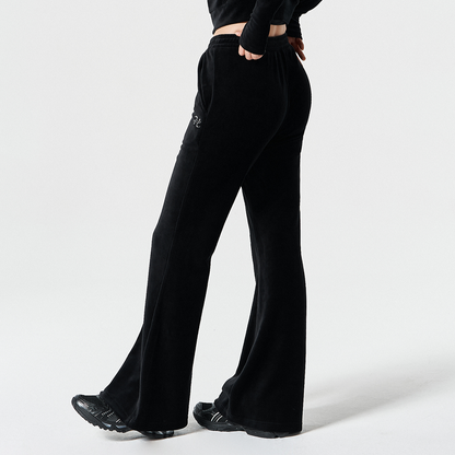 【早鳥優惠】Velour 美式街頭風貼鑽修身喇叭褲 黑色