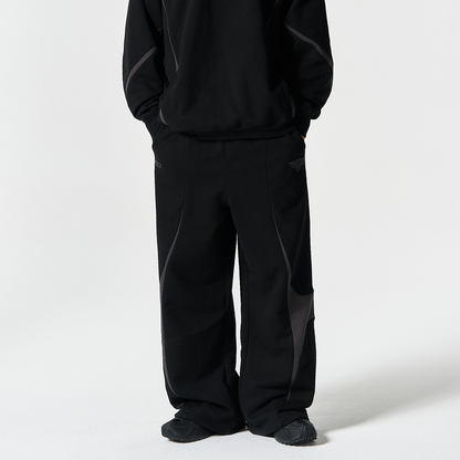 【早鳥優惠】Winged Logo Color Block 寬鬆運動長褲 黑色(男女同款)