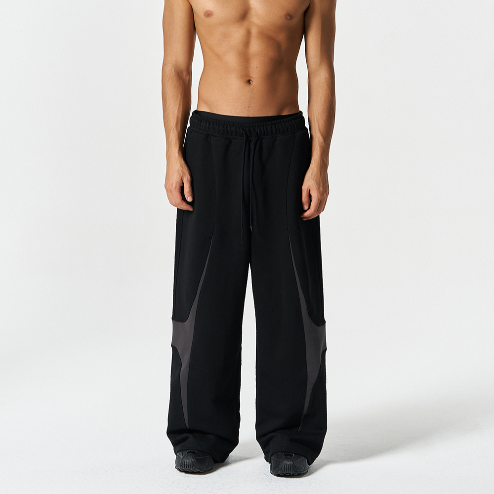 【早鳥優惠】Winged Logo Color Block 寬鬆運動長褲 黑色(男女同款)